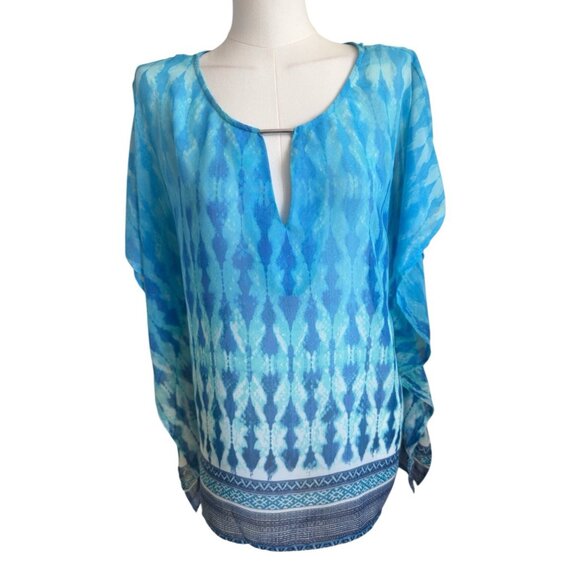 Sara Michelle Blue Round Neck Pullover Tunic Boho Top Blouse Women's Sz L - Picture 1 of 11